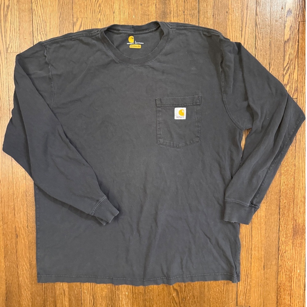 Carhartt Mens Original Fit Long Sleeve Pocket T-Shirt Faded Black Large K126 BLK